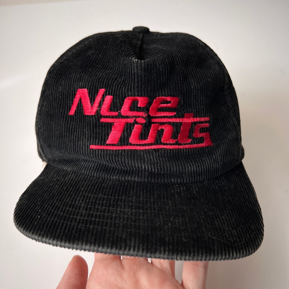Vintage Richardson Nice Tints Hat Black Red Corduroy‎ Adjustable Cap